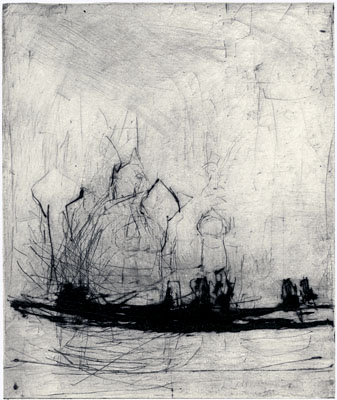 Helena Bergenrud  bergenrud.com  FORTSATT FÄRD, 18 X 15 CM torrnålsgravyr, drypoint, kaltnadel radierung